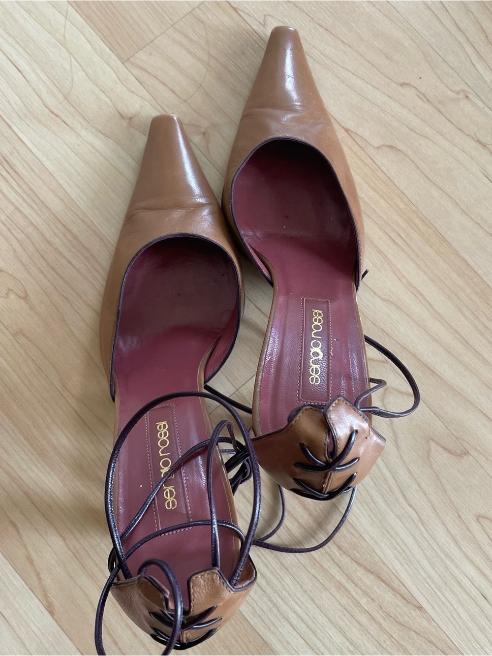 Sergio Rossi Tan Leather Lace Up Corset Pumps Vintage Y2K IT 39 US 8-8.5